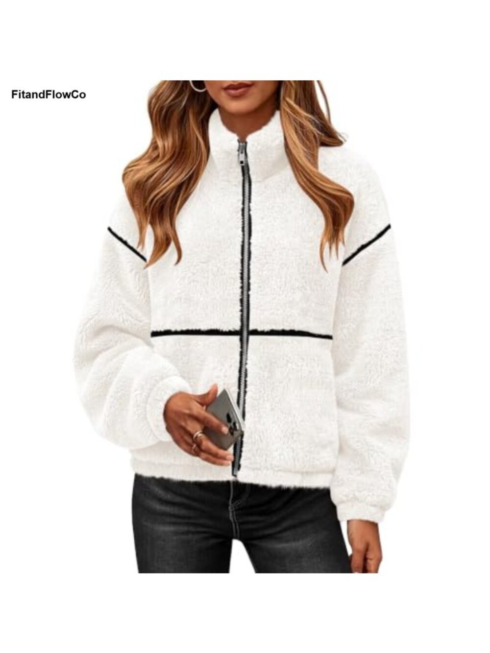 Sherpa Fleece Zip Up Jacket Stand Collar Oversized Fit